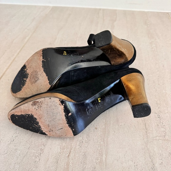 Vintage 90s Yves Saint Laurent Black Suede Heels Lace Up Size 39 US 8 / 8.5 - Picture 11 of 15